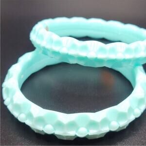 Vintage Mid-Century Acrylic Bracelets W Germany Pastel Blue Bangle Set of 2